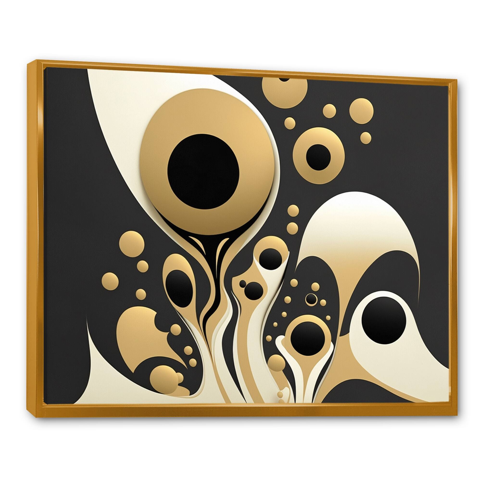 Designart "Golden Circular Universe III" Modern Geometric Framed Canvas Wall Art Print Bed